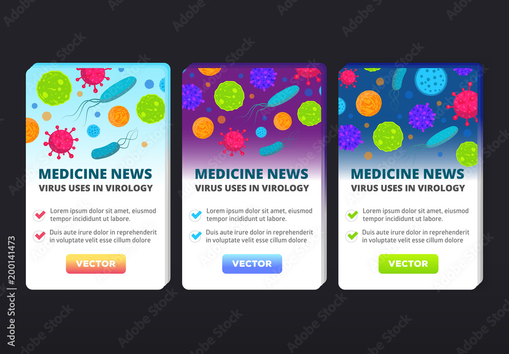 Design of medicine banner. Medical news template about virology.