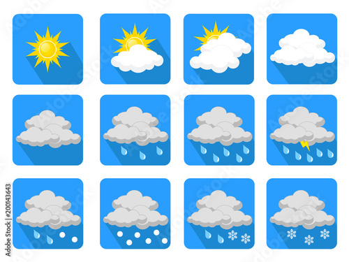 Weather vector icons flat design, stock illustration