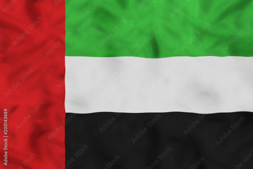 UAE national flag with waving fabric UAE national flag with waving fabric