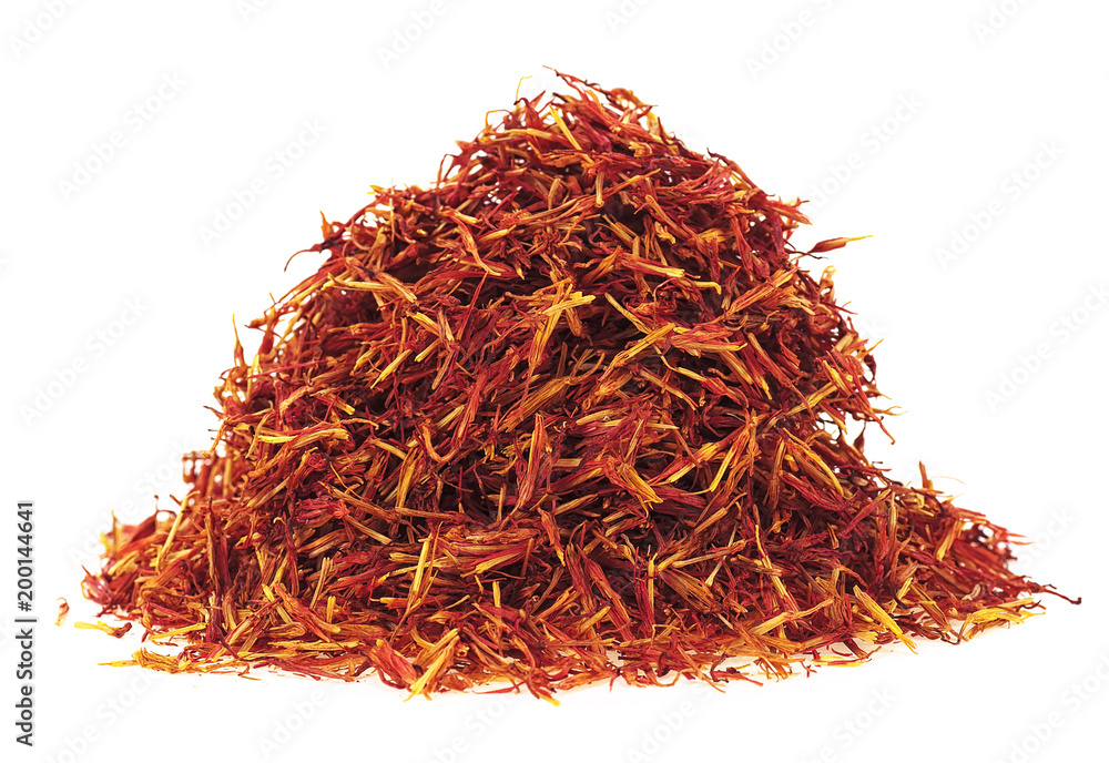 Fototapeta premium Spanish Saffron isolated on a white background. Crocus.