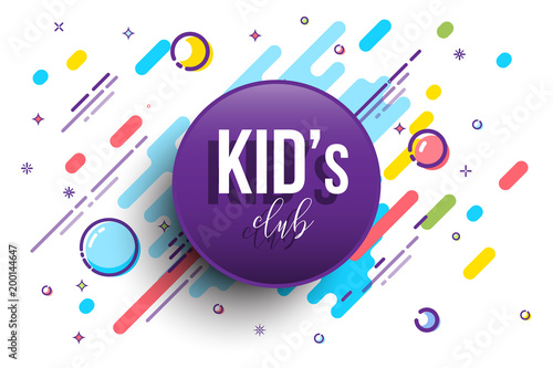 Kids Club horizontal banner template. Vector colorfull illustration.
