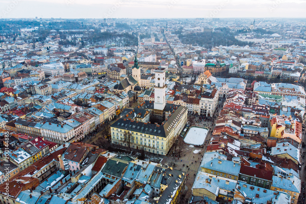 cityscape of old european city. bird's eye view