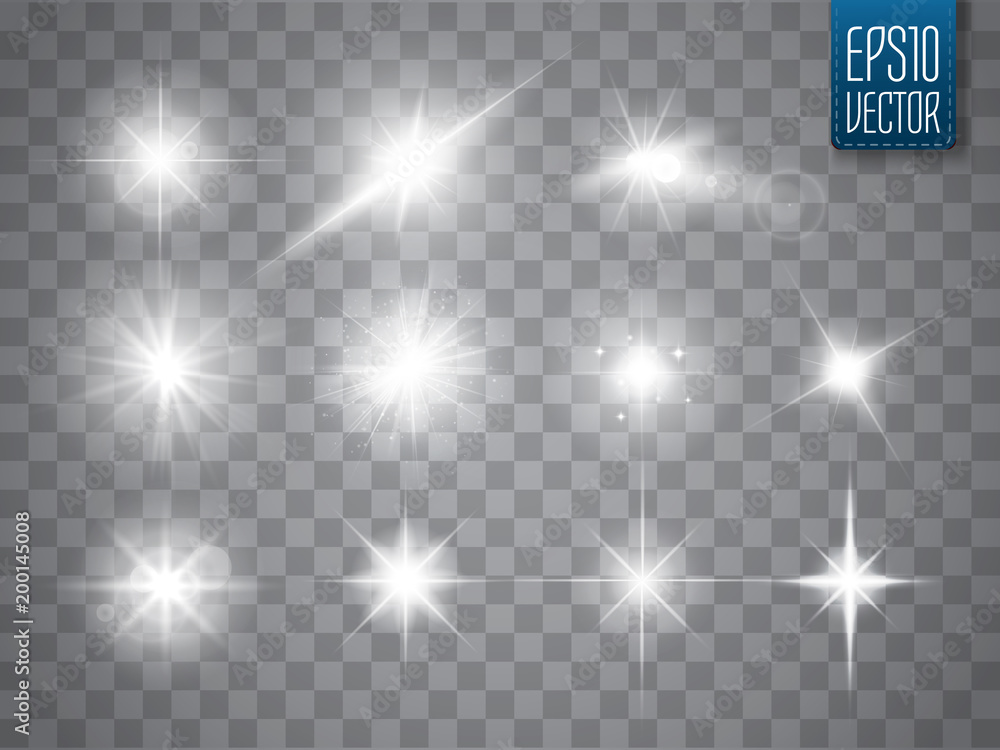 Lights sparkles collection. Vector illustration of glowing lens flares, flashes and sparks. - obrazy, fototapety, plakaty 