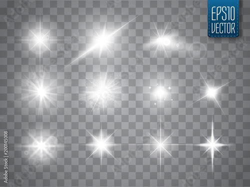Lights sparkles collection. Vector illustration of glowing lens flares, flashes and sparks.