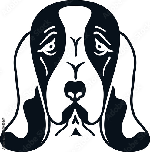 Basset hound head silhouette black and white