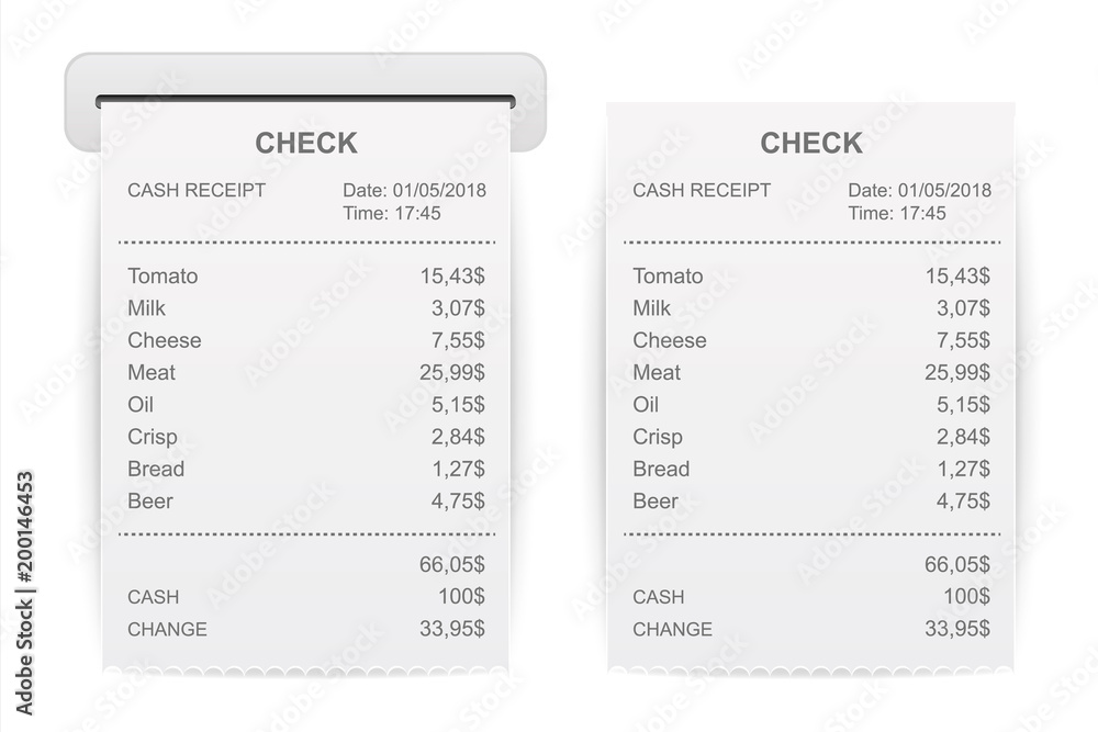 Creative vector illustration of sales printed receipt. Art design bill atm check. Abstract concept graphic financial element. Isolated on background mockup document list Creative vector illustration of sales printed receipt. Art design bill atm check. Abstract concept graphic financial element. Isolated on background mockup document list
