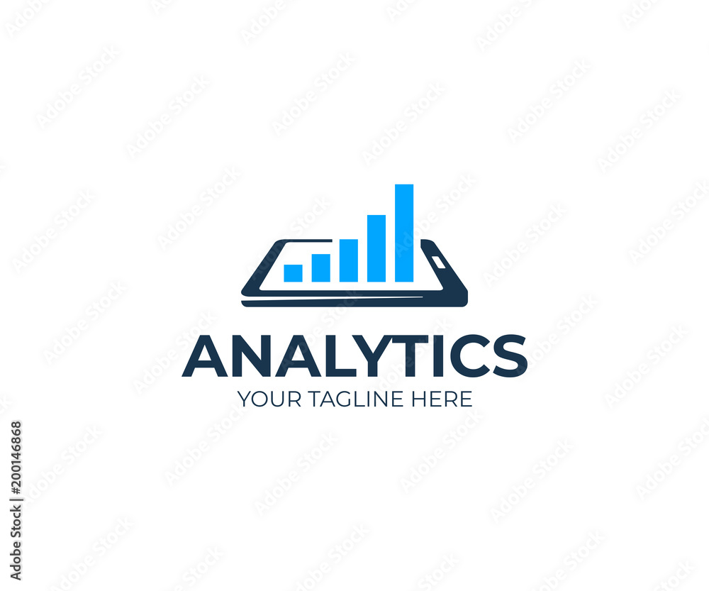 Analytics and smartphone logo template. Mobile analysis vector design. Phone and growth chart logotype