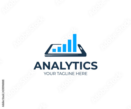 Analytics and smartphone logo template. Mobile analysis vector design. Phone and growth chart logotype