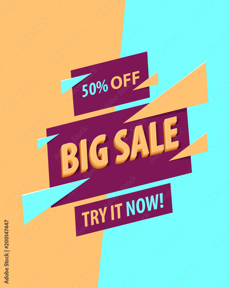 Vettoriale Stock Big sale banner template design. Big sale discount, half  price. Vector illustration. | Adobe Stock