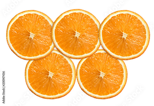 Slices of fresh orange isolated on black background