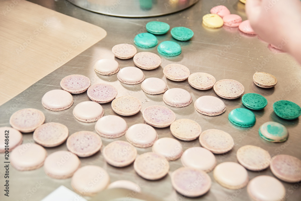 macaroons shells in a tray fresh from oven macaroons shells in a tray fresh from oven
