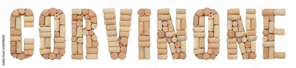 Grape variety Corvinone made of wine corks Isolated on white background