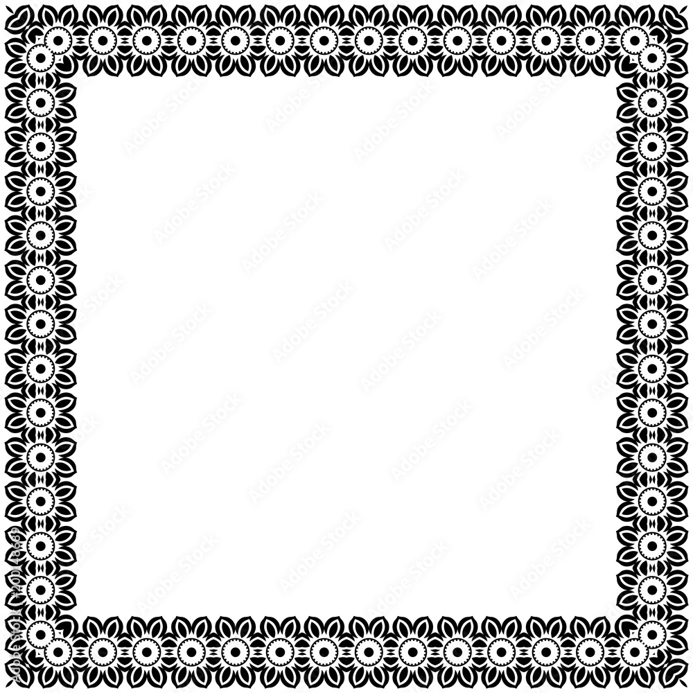 Classic square frame with arabesques and orient elements. Abstract black and white ornament with place for text. Vintage pattern Classic square frame with arabesques and orient elements. Abstract black and white ornament with place for text. Vintage pattern