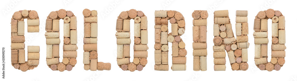 Grape variety Colorino made of wine corks Isolated on white background