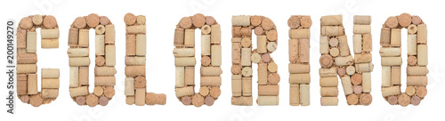 Grape variety Colorino made of wine corks Isolated on white background photo