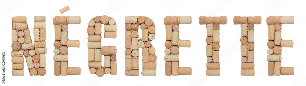 Grape variety Négrette made of wine corks Isolated on white background