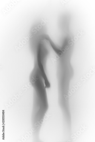 Lover couple touch each other, male and female body silhouette