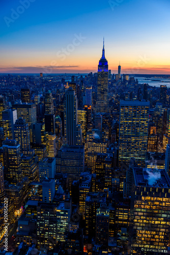 Photography New York City skyline at night - skyscrapers of midtown Manhattan with Empire St