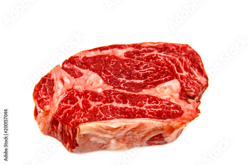 Obraz na płótnie Raw marbled beef, Chuck roll steak on white background.