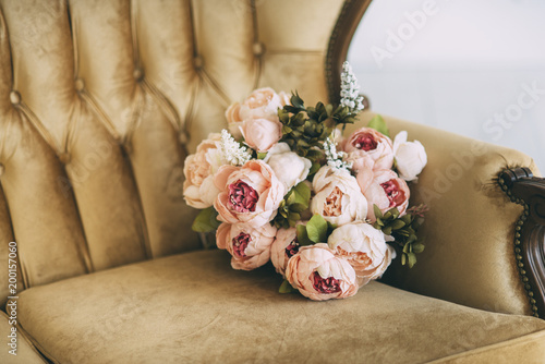 beautiful flower bouquet on the sofa