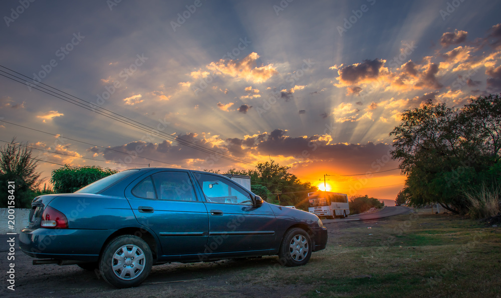 Car in the sunset