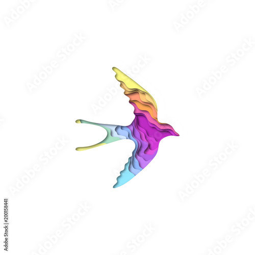 Paper cut swallow shape 3D origami. Trendy concept fashion design. Vector illustration