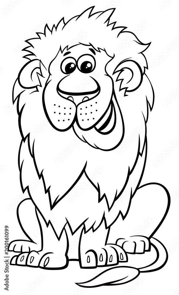 Fototapeta premium Kolorowanka kreskówka lew zwierzęcy charakter