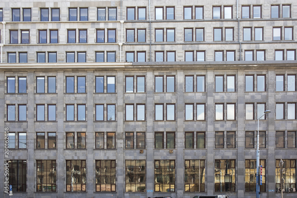 Detail of skyscraper windows in Warsaw, Poland.