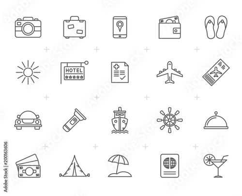 Line Travel, Tourism and trip icons - vector icon set