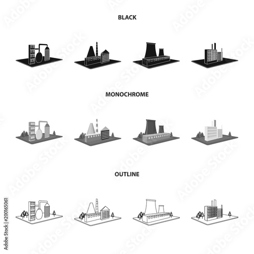 Processing factory,metallurgical plant. Factory and industry set collection icons in black,monochrome,outline style isometric vector symbol stock illustration web.