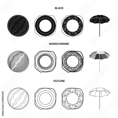 Multicolored swimming circle black,monochrome,outline icons in set collection for design. Different lifebuoys vector symbol stock web illustration.