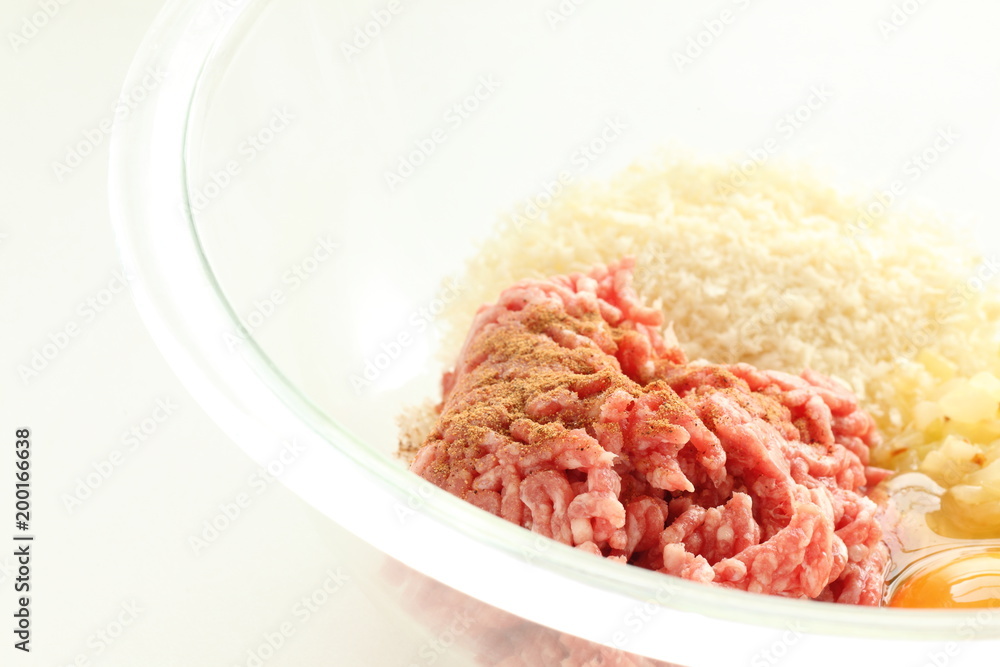 mint meat and breadcrumbs for preparing patty image mint meat and breadcrumbs for preparing patty image