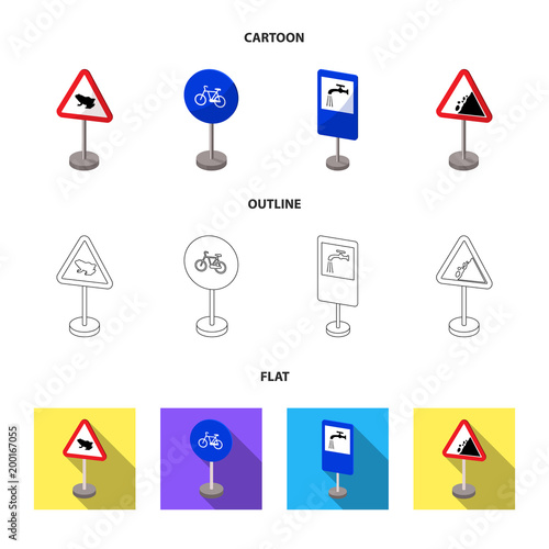 Different types of road signs cartoon,outline,flat icons in set collection for design. Warning and prohibition signs vector symbol stock web illustration.