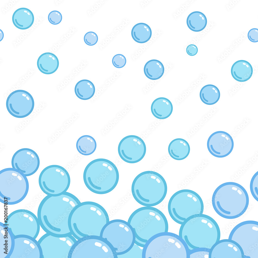 Seamless horizontal pattern with soap bubbles, seamless footer, naive and simple background, blue blob wallpaper