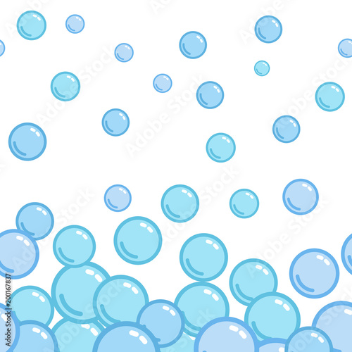 Seamless horizontal pattern with soap bubbles, seamless footer, naive and simple background, blue blob wallpaper