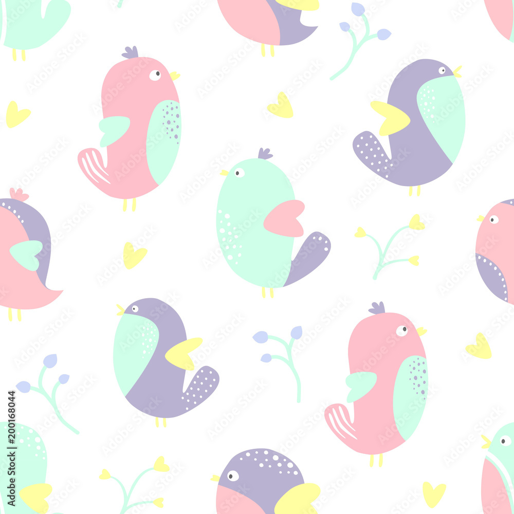 Seamless pattern with cute bird on white background. Ornament for textile and wrapping. Vector. Seamless pattern with cute bird on white background. Ornament for textile and wrapping. Vector.
