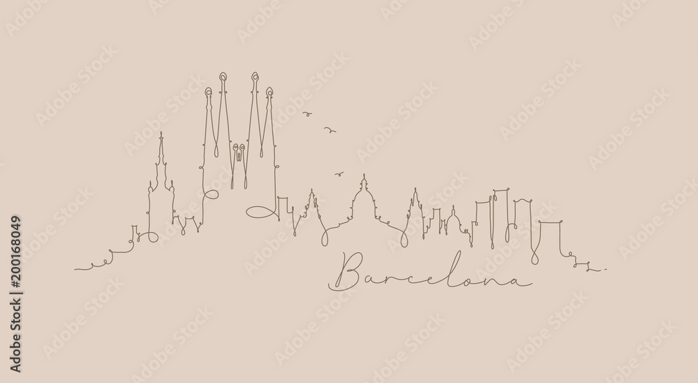 Obraz premium Sylwetka linii pióra barcelona beż
