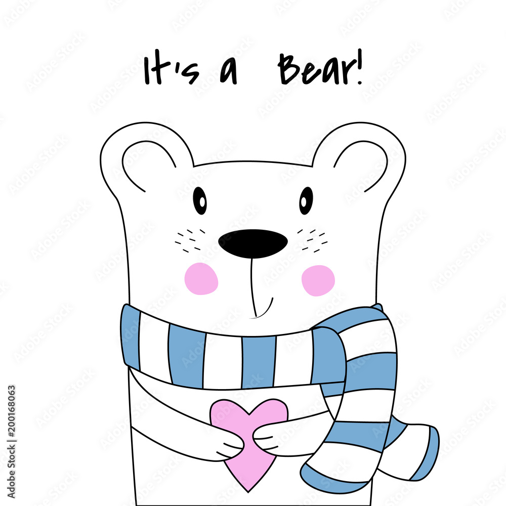 Obraz premium Cute poster with polar bear in hand drawn style.