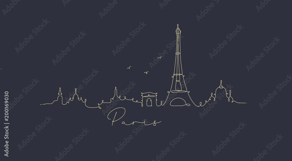 Naklejka premium Sylwetka linii pióra Paryż ciemnoniebieski