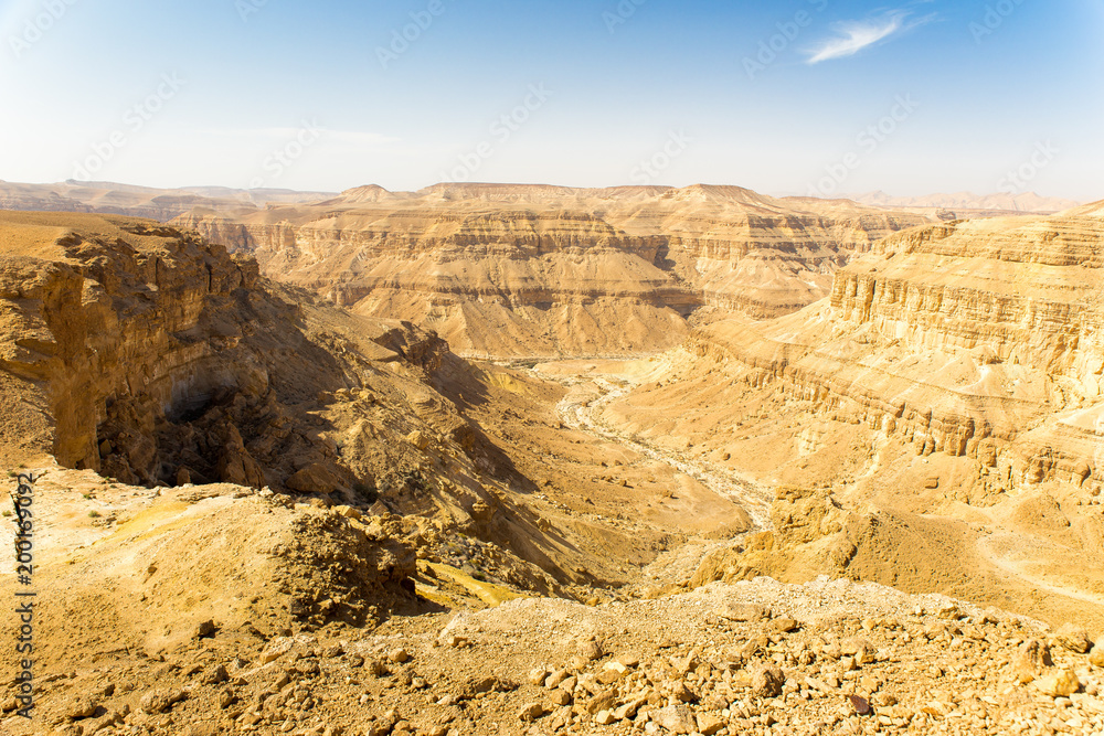 Desert deep canyon cliffs scenic landscape view.