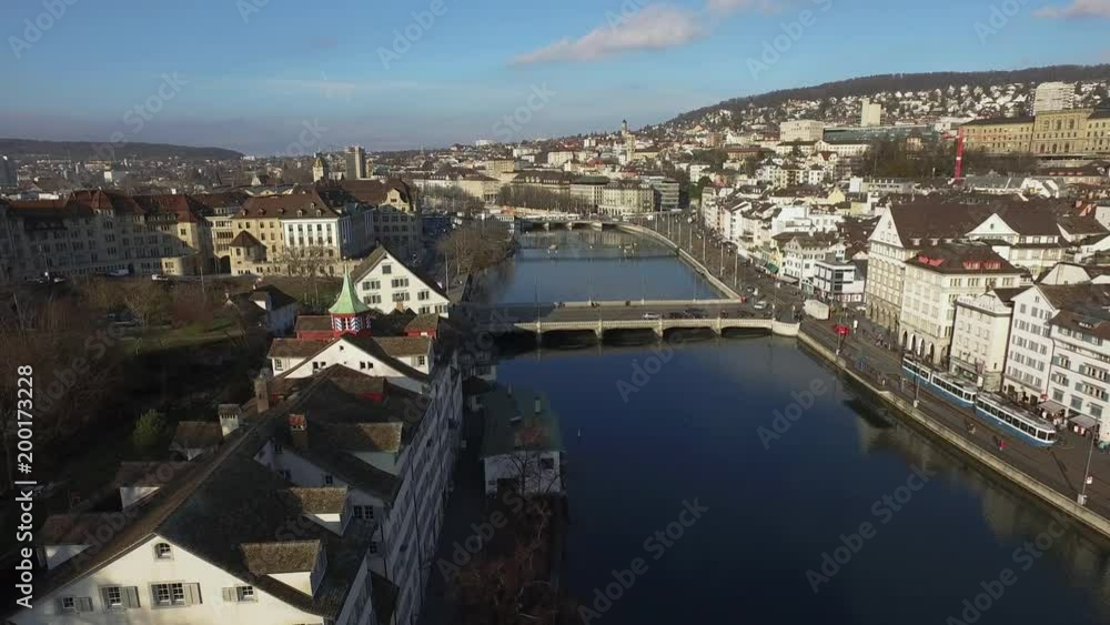 Aerial view of Limmat River in Zurich, Switzerland Aerial view of Limmat River in Zurich, Switzerland
