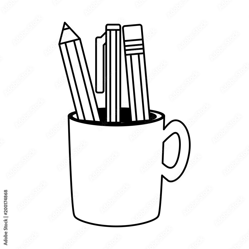 pencil holder with writing tools icon over white background, vector illustration
