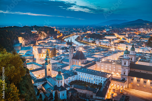 Historic city of Salzburg at twilight  Austria
