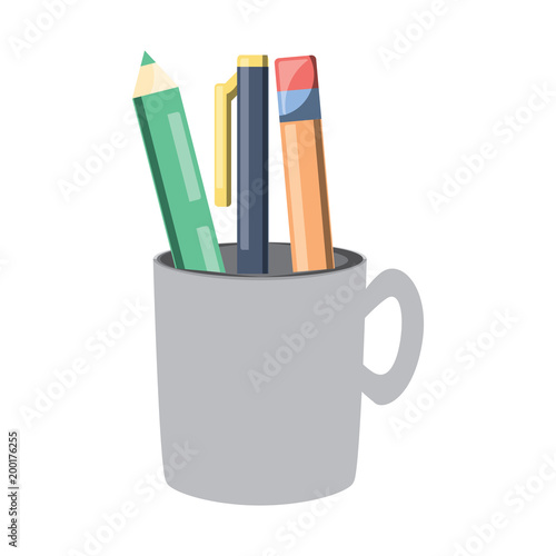 pencil holder with writing tools icon over white background, colorful design. vector illustration