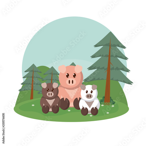 Pigs family cute animals cartoons