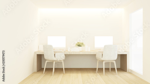 Workplace bright tone in condominium or small office - Study room white tone artwork for apartment or home office - 3D Rendering