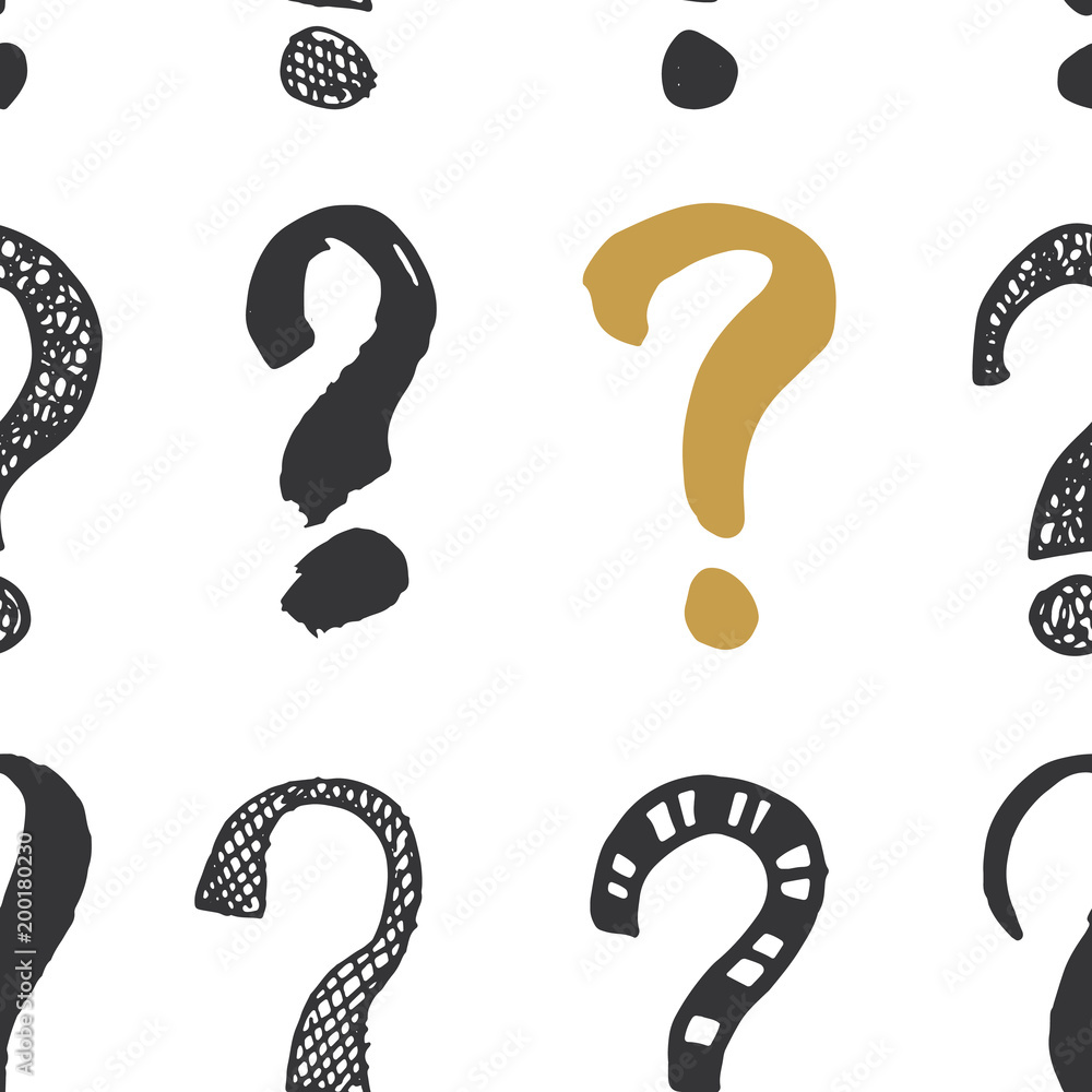 Questions marks seamless pattern. Hand drawn sketched doodle signs, grunge textured retro background. Vintage typography design print, vector illustration Questions marks seamless pattern. Hand drawn sketched doodle signs, grunge textured retro background. Vintage typography design print, vector illustration