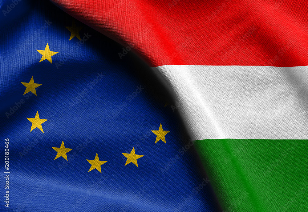 Fototapeta premium Flags of Hungary and european union.
