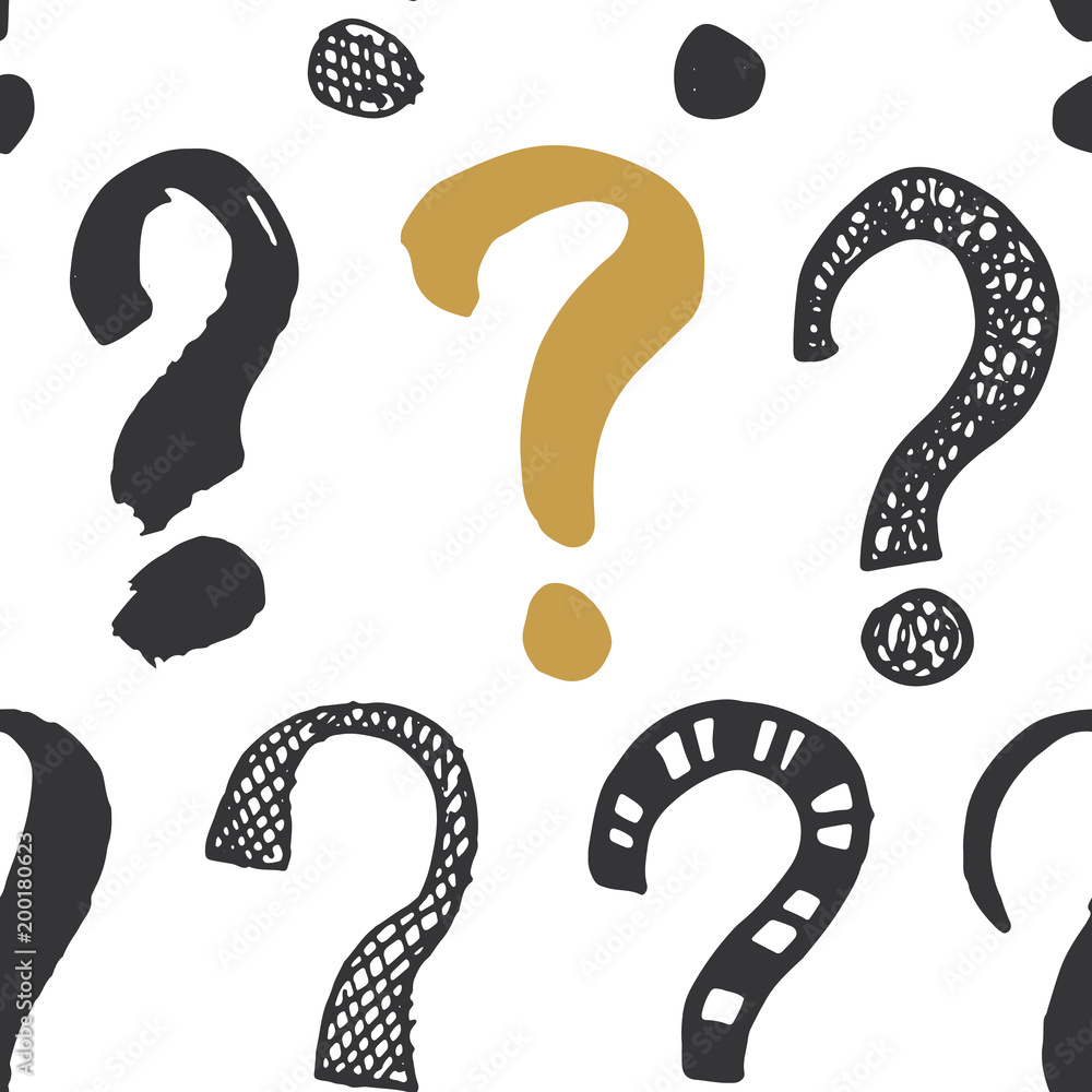Questions marks seamless pattern. Hand drawn sketched doodle signs, grunge textured retro background. Vintage typography design print, vector illustration Questions marks seamless pattern. Hand drawn sketched doodle signs, grunge textured retro background. Vintage typography design print, vector illustration