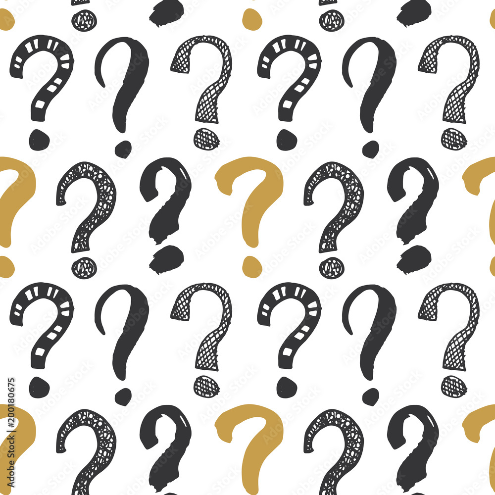 Questions marks seamless pattern. Hand drawn sketched doodle signs, grunge textured retro background. Vintage typography design print, vector illustration Questions marks seamless pattern. Hand drawn sketched doodle signs, grunge textured retro background. Vintage typography design print, vector illustration